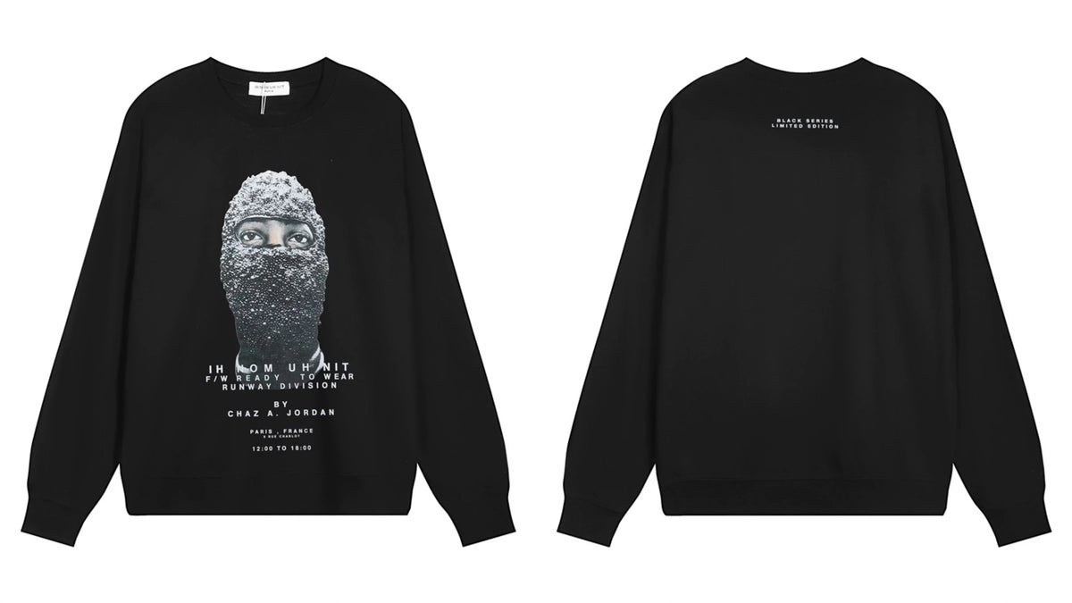 IH NOM UH NIT Rhinestone Mask Sweatshirt - Black