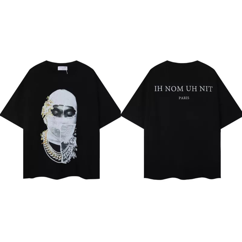 IH NOM UH NIT Jeweled Mask Cuban Link Graphic Tee - Black