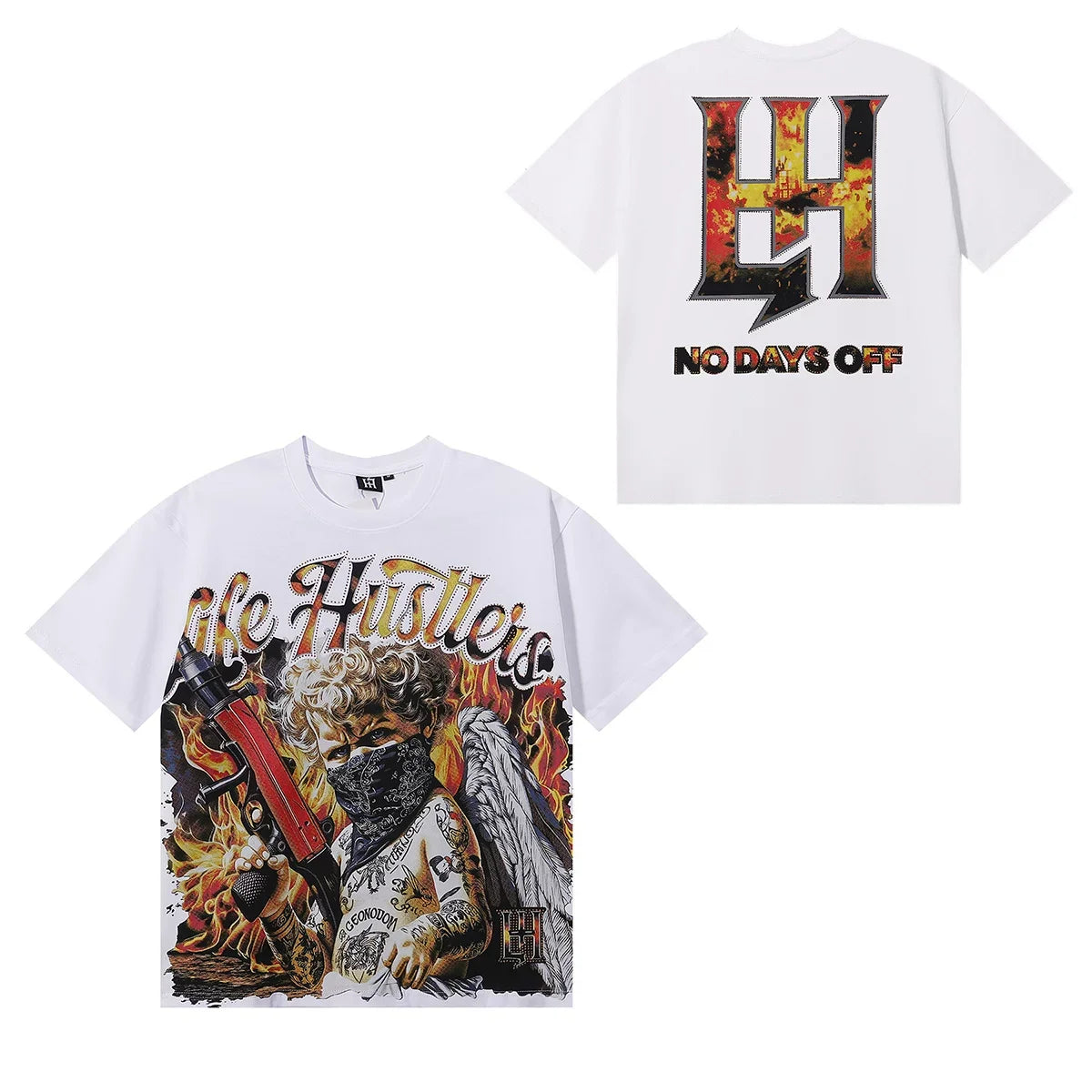Life Hustlers Angel Flames Graphic Tee - White