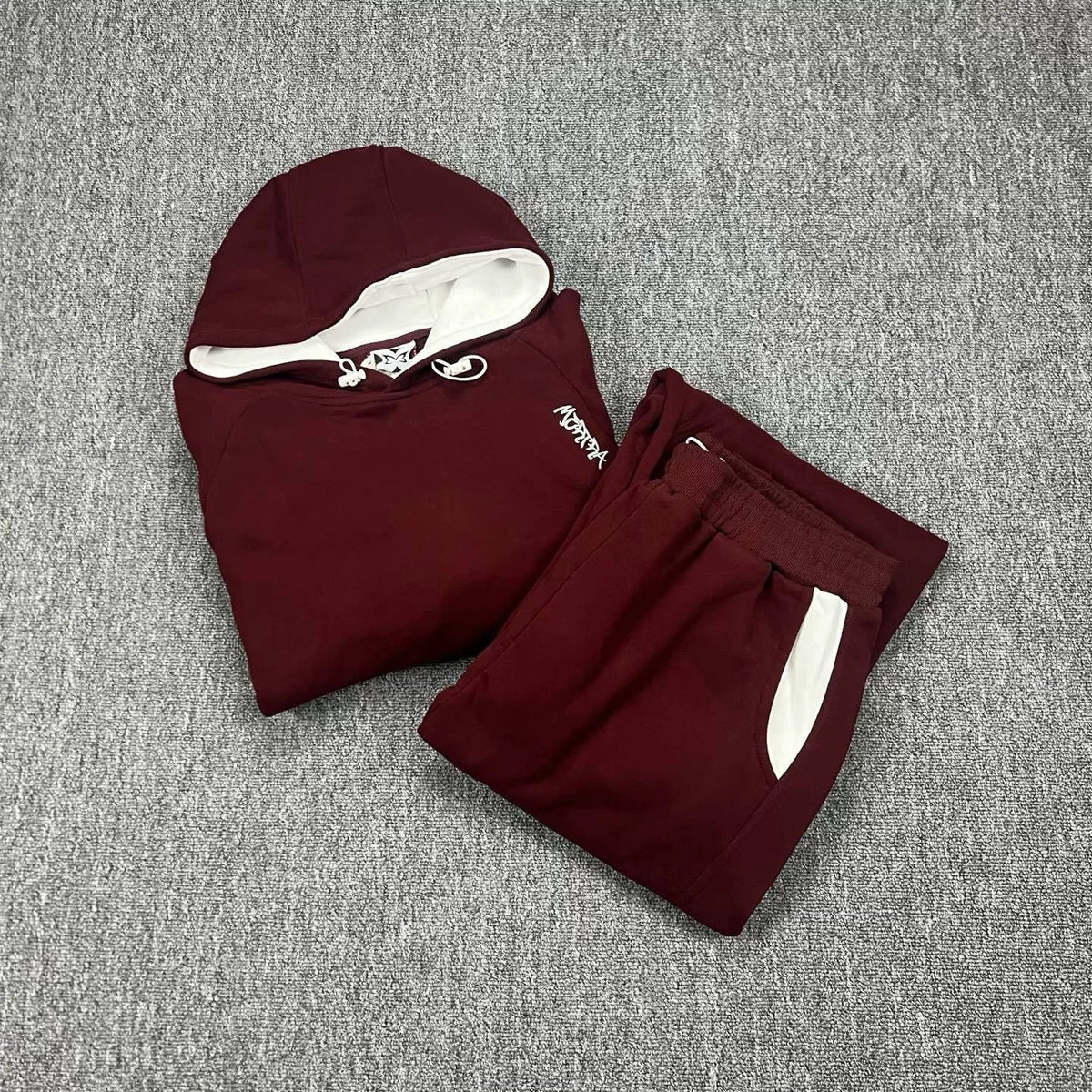 Mertra Contrast Colorblock Fleece Tracksuit Set - Burgundy/White
