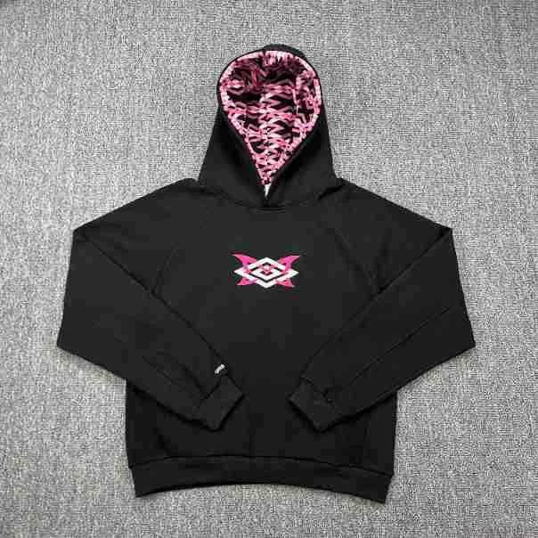 Mertra Monogram Lined Fleece Hoodie - Black/Pink